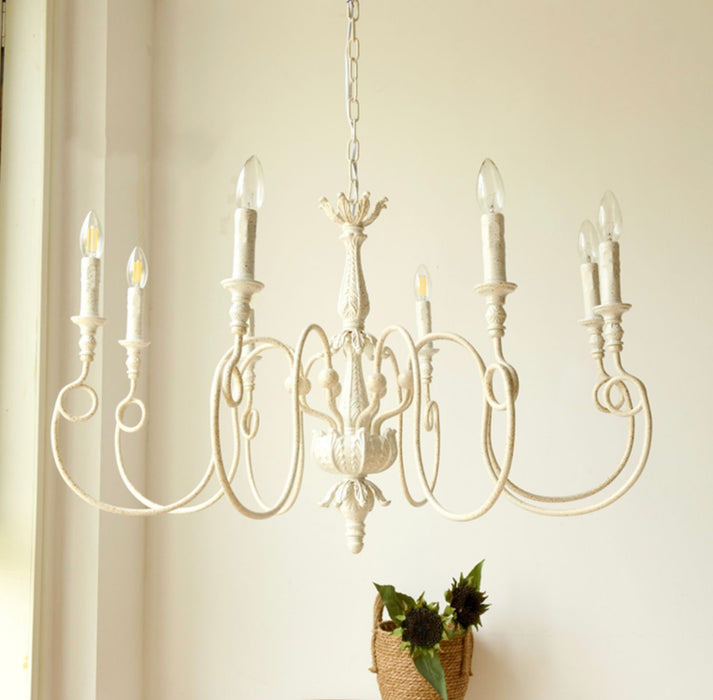 Candelabro de arte del hierro rústico blanco estilo campestre francés Vintage 6/8 luces para comedor dormitorio sala de estar