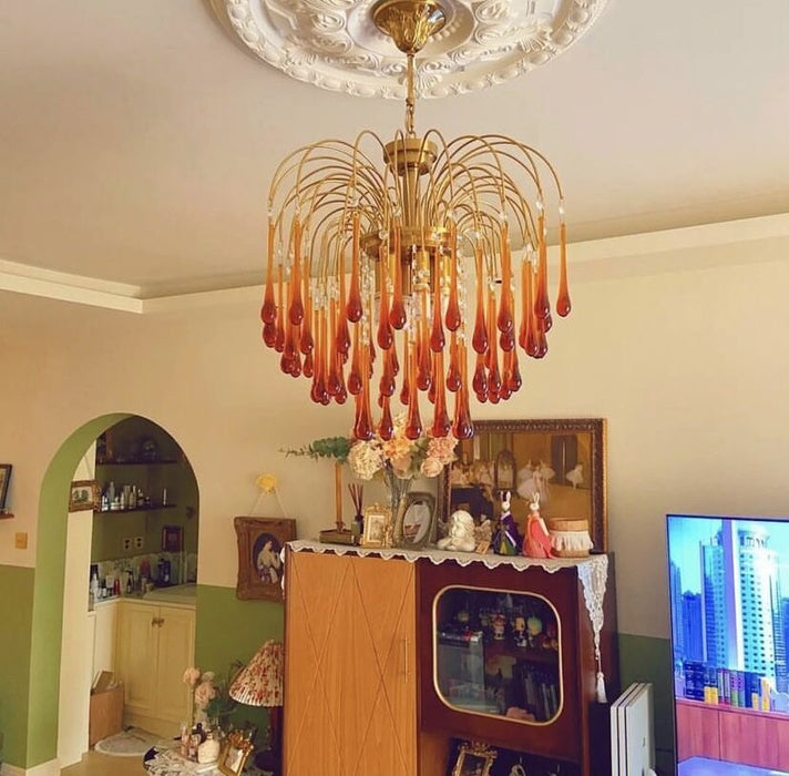 Camera da letto in stile francese Piccolo lampadario creativo Lampadario vintage romantico con atmosfera calda, goccia d'acqua ambrata, per la sala da pranzo del ristorante, camera dei bambini