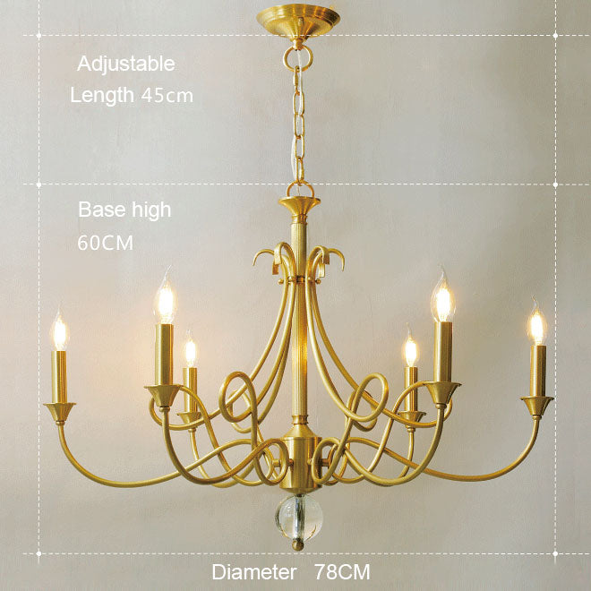 Candle Light Chandelier|Farmhouse Ceiling Fixtures|Natural Brass E14 Adjustable Length