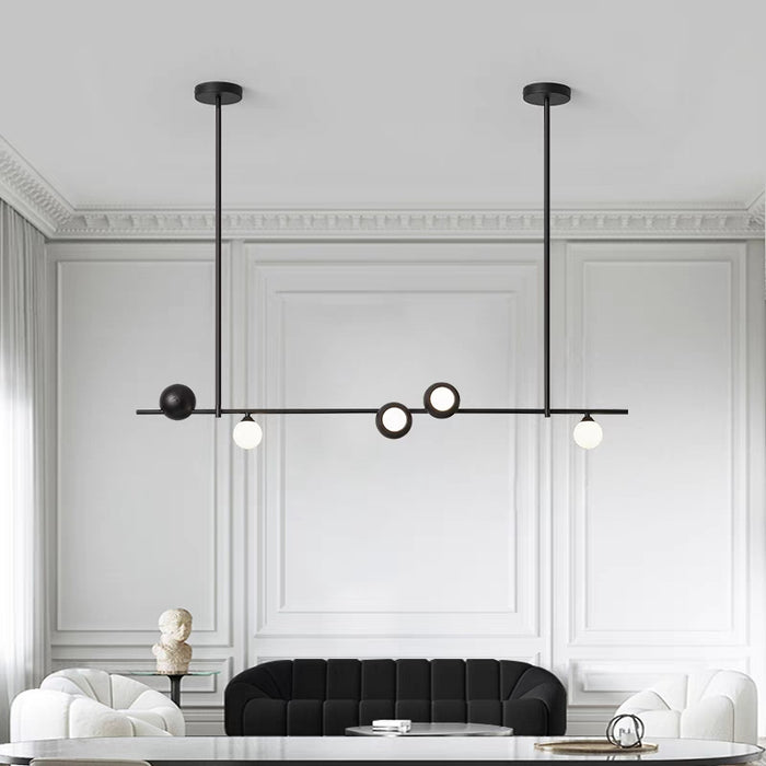 Lampadario in vetro con anello in ferro nero minimalista di grandi dimensioni per soggiorno/sala da pranzo