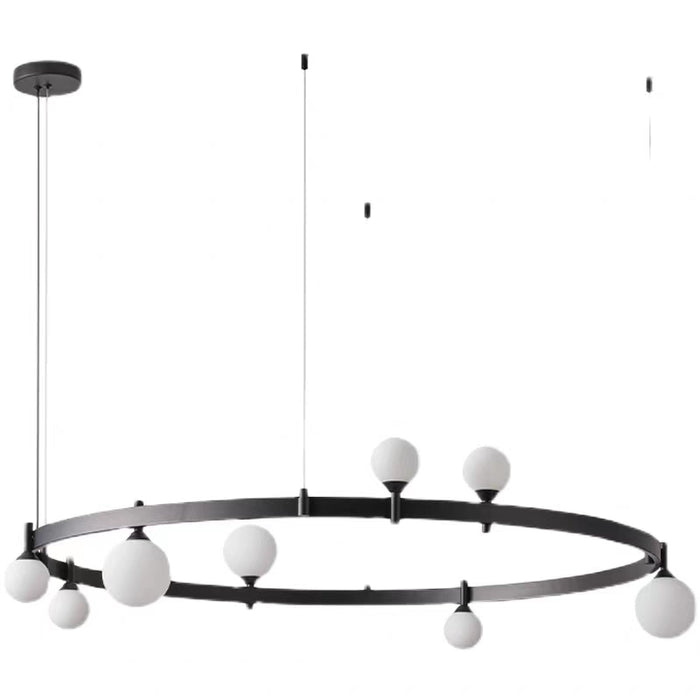 Lámpara de araña de cristal con anillo de hierro negro minimalista de gran tamaño para sala de estar/comedor